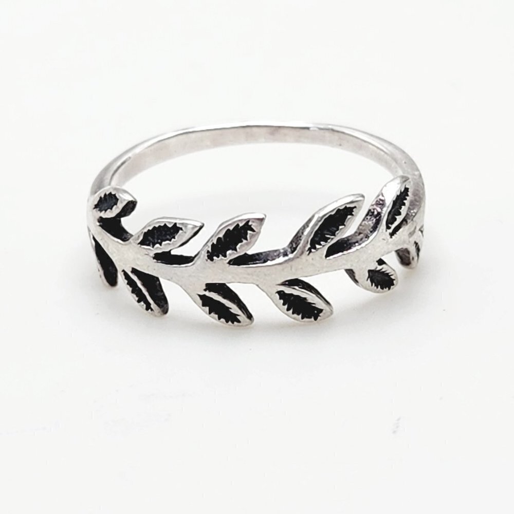 Peace Symbol Greek Olive Floral Vine Branch 925 Sterling Silver Ring Sz. 6